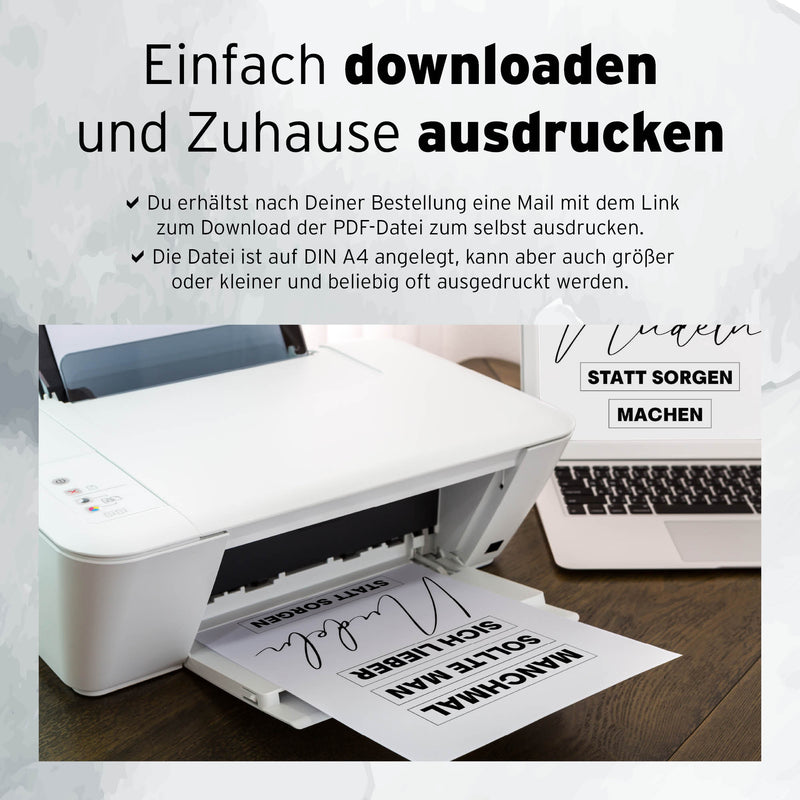 Poster mit Spruch "Nudeln statt Sorgen" (Sofort-Download)