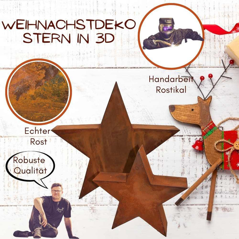 Christmas | rust star in 3D | Christmas decoration star made of metal