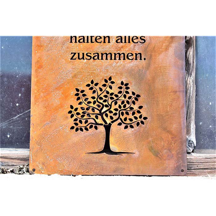 Decorative sign with family saying tree | Garden Rust Sign